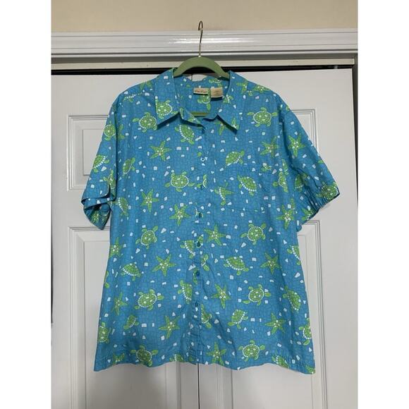 Vintage Bobbie Brooks Short Sleeve Turtle Hawaiian Shirt Sz 22W / 24W Button Up - Picture 1 of 7